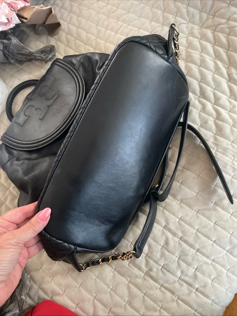 Tory Burch Black Quilted Leather Backpack